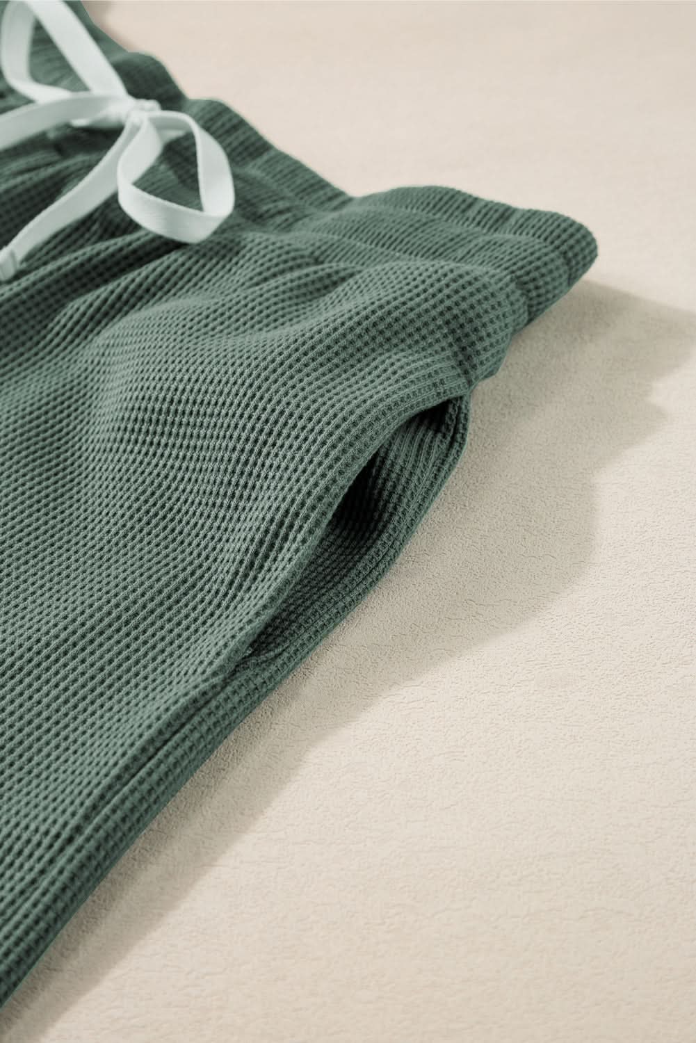 Mist Green Waffle Knit Patched Pocket Tank and Drawstring Shorts Set - Love Salve